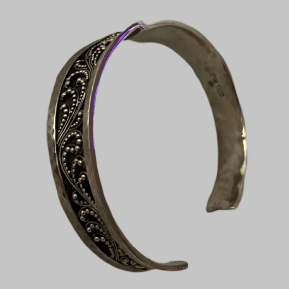 Vintage Sterling Silver Cuff Bracelet have Granulated Details Retired Lois Hill - Picture 5 of 15